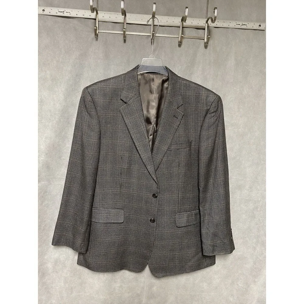 Chaps Blazer Men 46R Wool‎ Houndstooth Flannel Coat Jacket Ralph Lauren Luxury